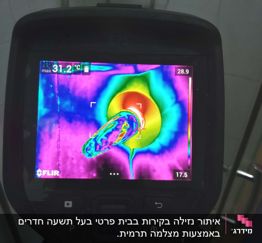 תצוגת מצלמה תרמית עם אזור חם בצבעים שונים